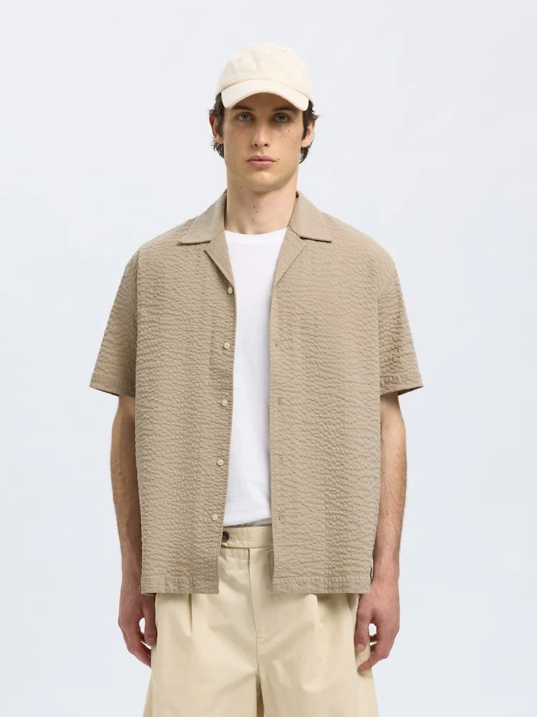 Selected Kurzarm FreizeitHemd Beige
