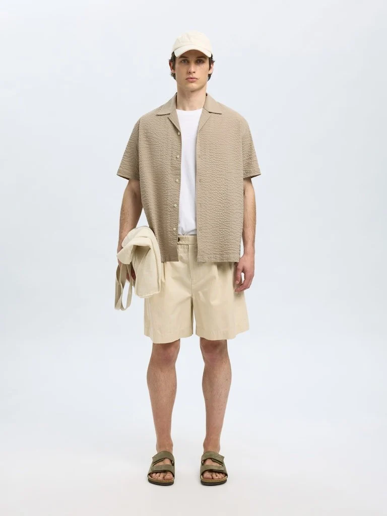 Selected Kurzarm FreizeitHemd Beige