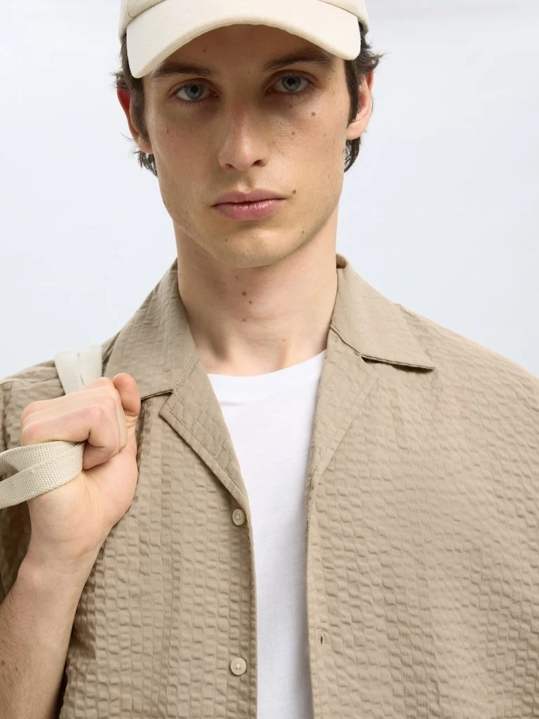 Selected Kurzarm FreizeitHemd Beige