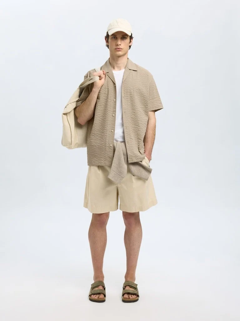 Selected Kurzarm FreizeitHemd Beige