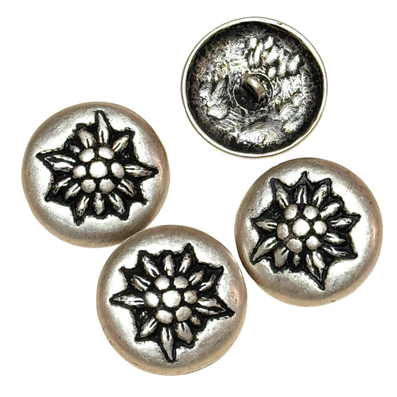 Trachtenknopf Set Edelweiß Altsilber – Metallknopf TK-SO-5