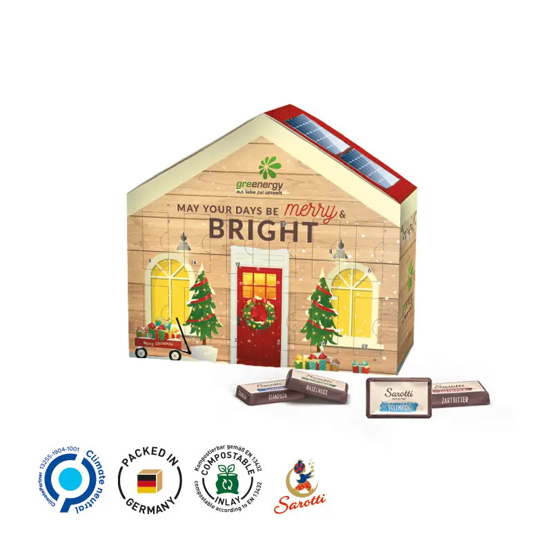 Adventskalender in Hausform, festlich und unterhaltsam