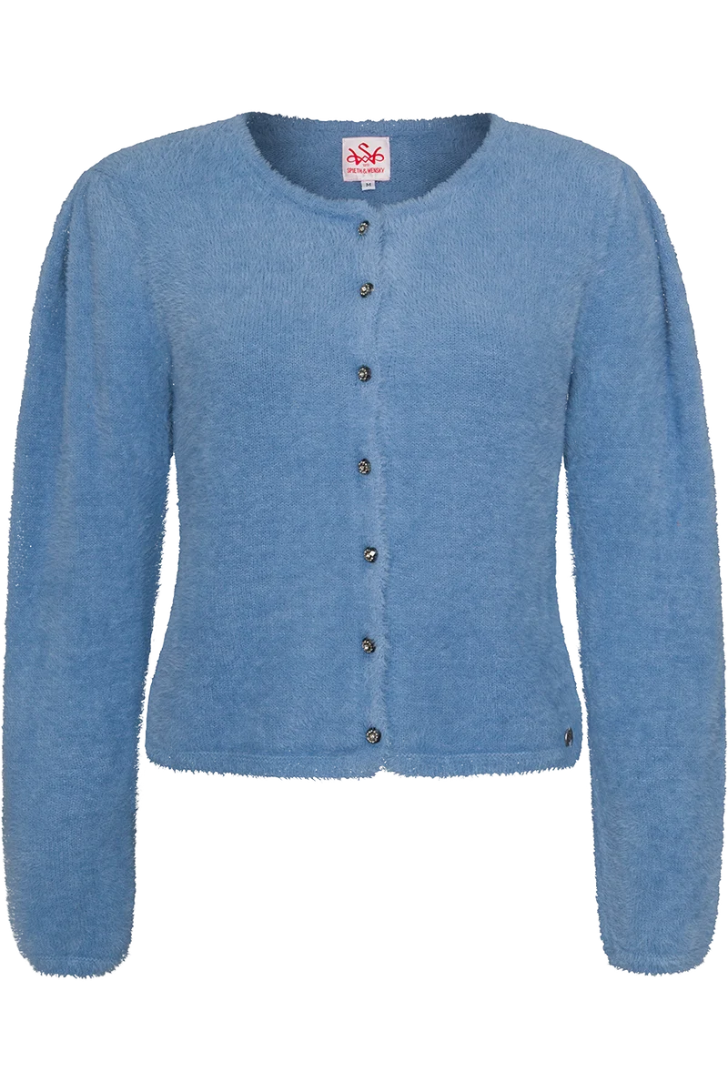 Kuschelige Damen-Strickjacke mit weiten Ärmeln - mittelblau