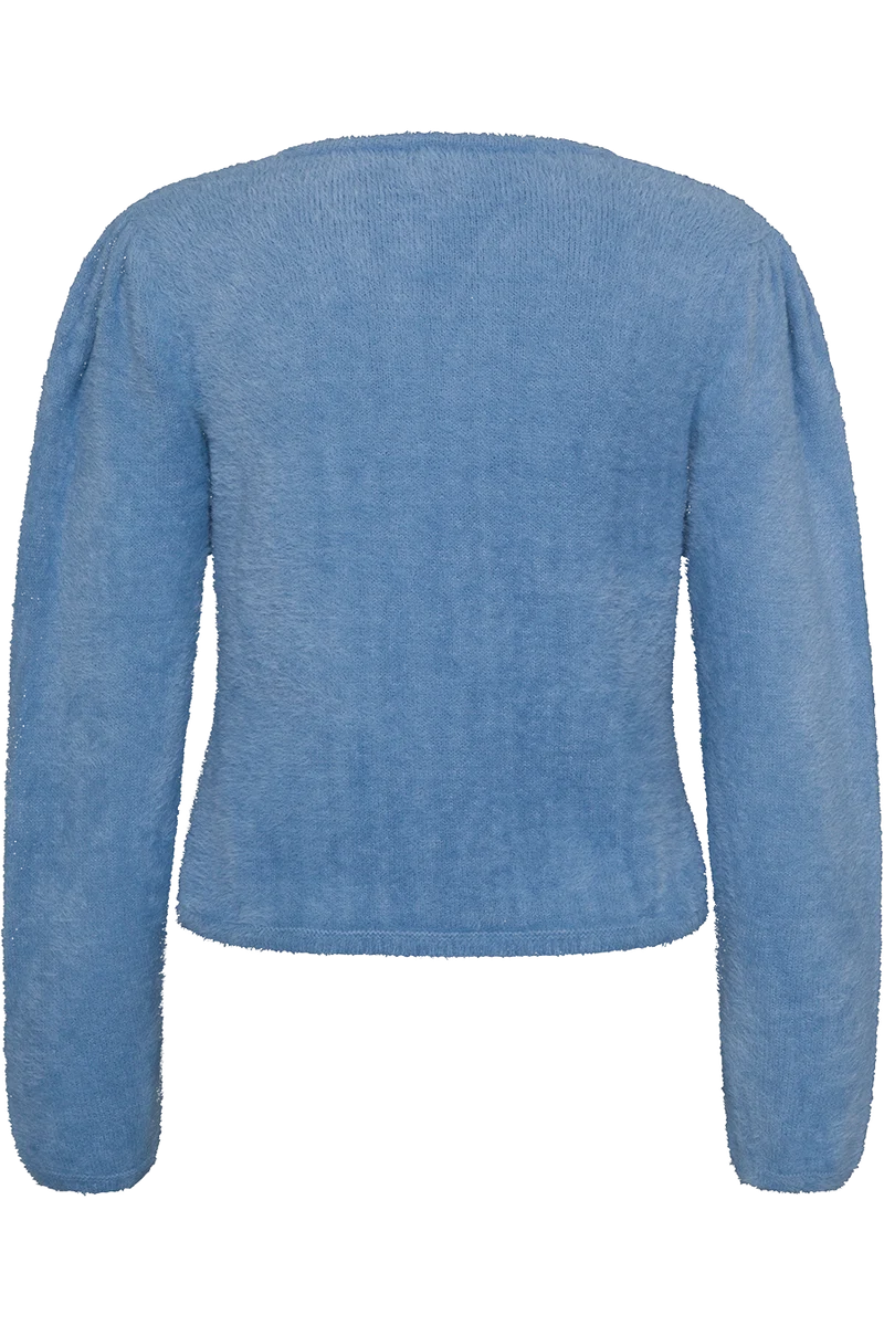 Kuschelige Damen-Strickjacke mit weiten Ärmeln - mittelblau