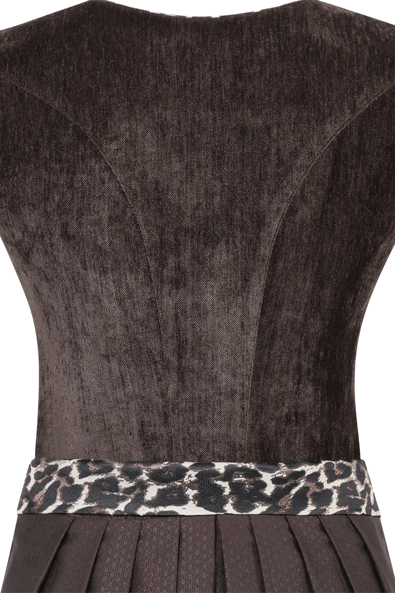 Samtdirndl 70cm mit abnehmbaren Flügelärmeln und Leoschürzenband- espresso