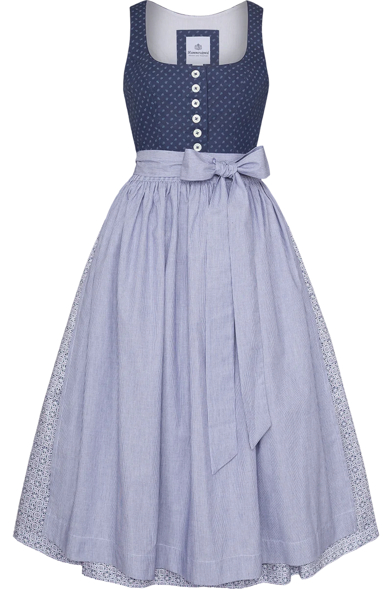 Langes Baumwolldirndl mit Streublumenmuster - blau gemustert