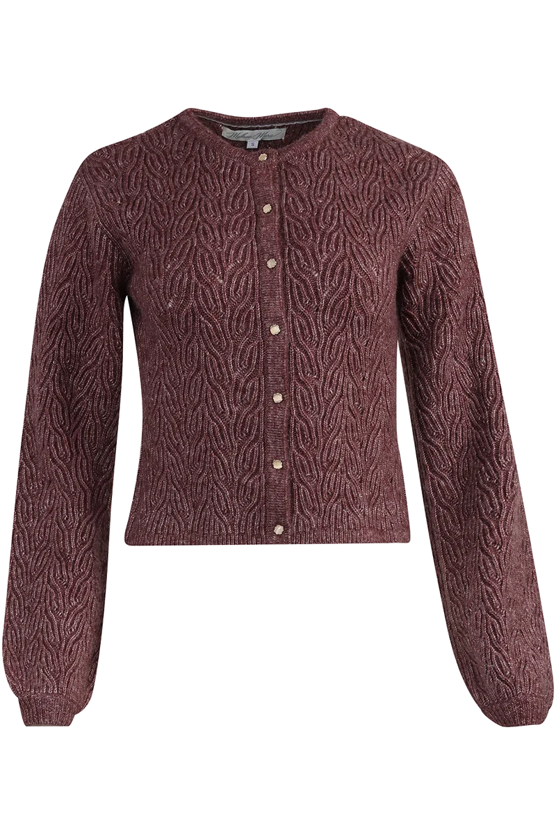 Damen Trachtenjacke mit Strickmuster und weiten Ärmeln - mahagoni melange