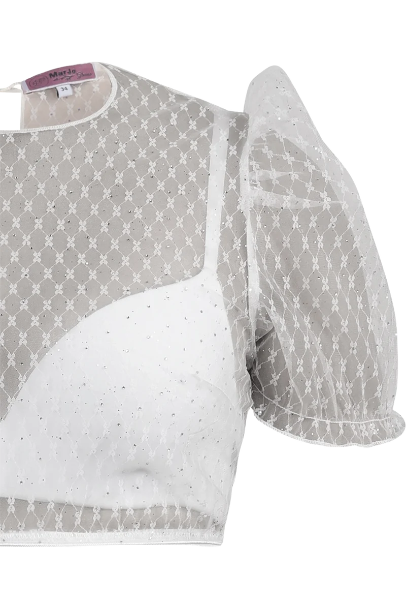 Transparente Dirndlbluse mit Strasssteinchen - offwhite