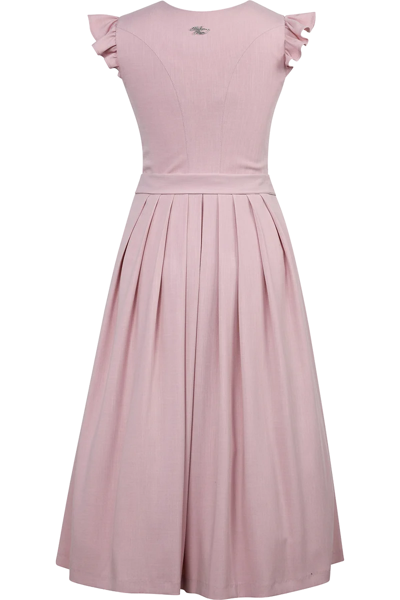 Einfarbiges Midi-Dirndl mit Flügelärmel und Unterrock - blush