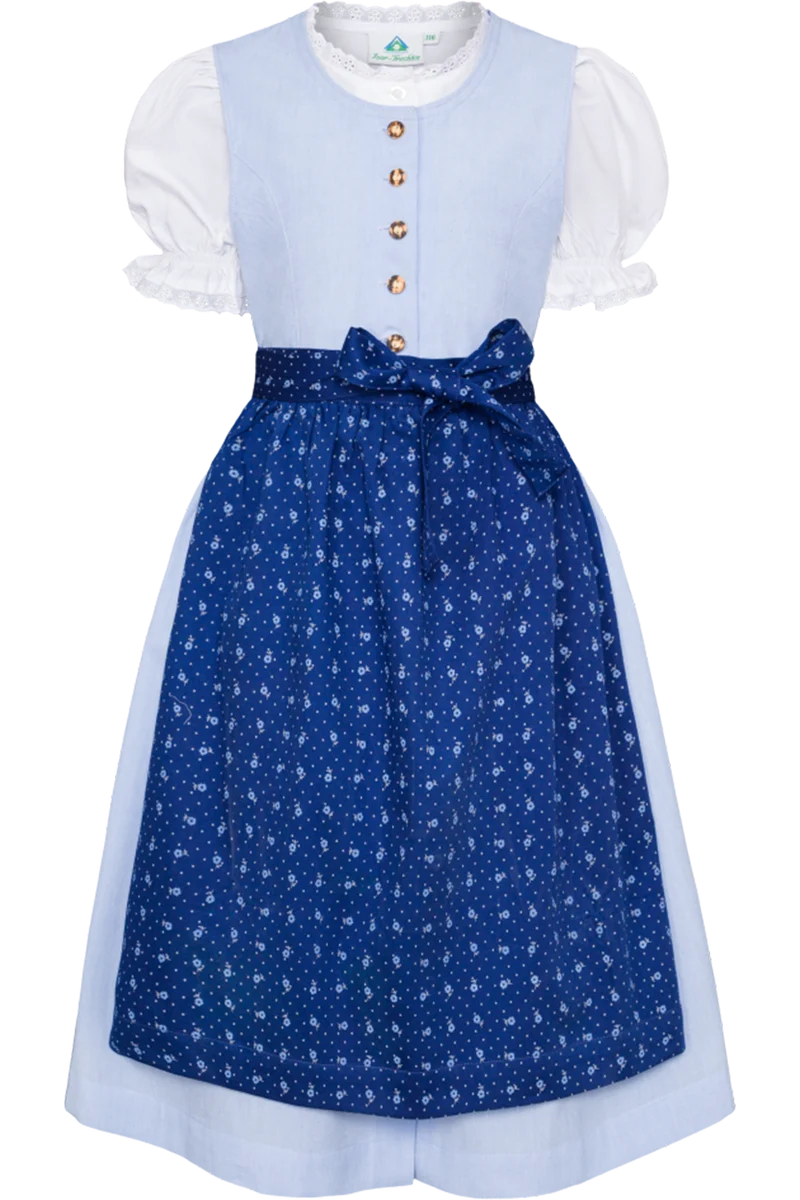 Kinder Baumwolldirndl mit Bluse und bedruckter Schürze - blau