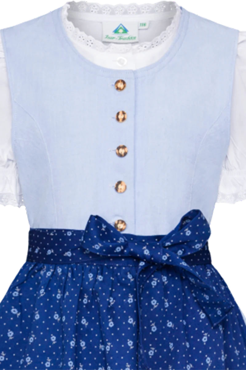 Kinder Baumwolldirndl mit Bluse und bedruckter Schürze - blau