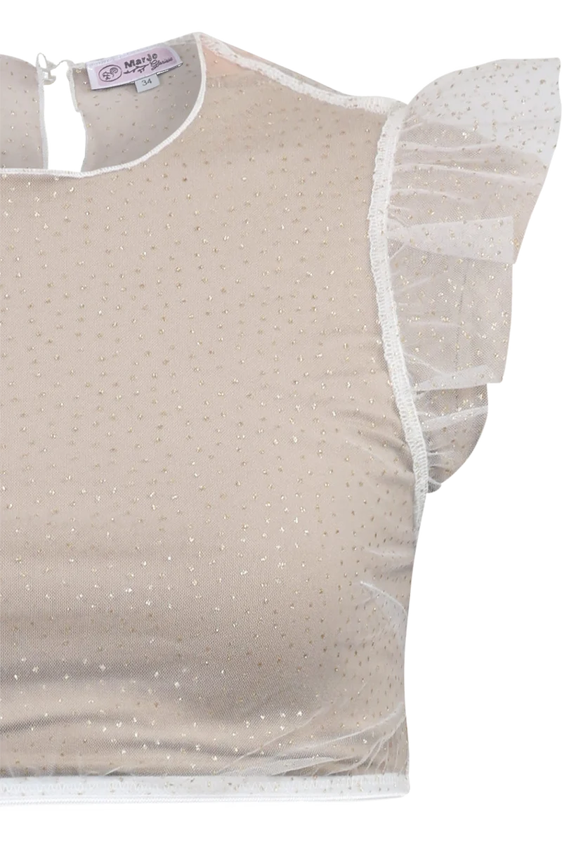 Dirndlbluse aus transparentem Tüll mit Glitzerpünktchen - creme