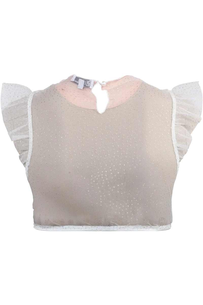Dirndlbluse aus transparentem Tüll mit Glitzerpünktchen - creme