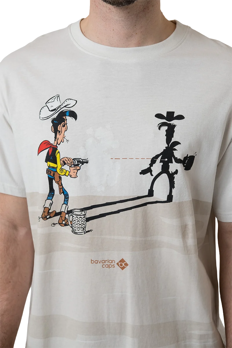 Herren T-Shirt mit Lucky Luke Schattenmotiv - beige