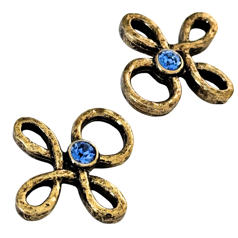 Trachten Miederöse Kleeblatt Gold mit Swarovski® Saphir – TS-16