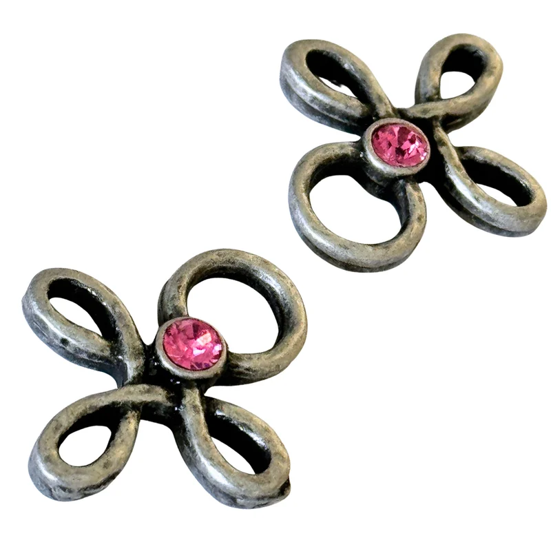 Trachten Miederöse Kleeblatt Silber mit Swarovski® Rosé – TS-16