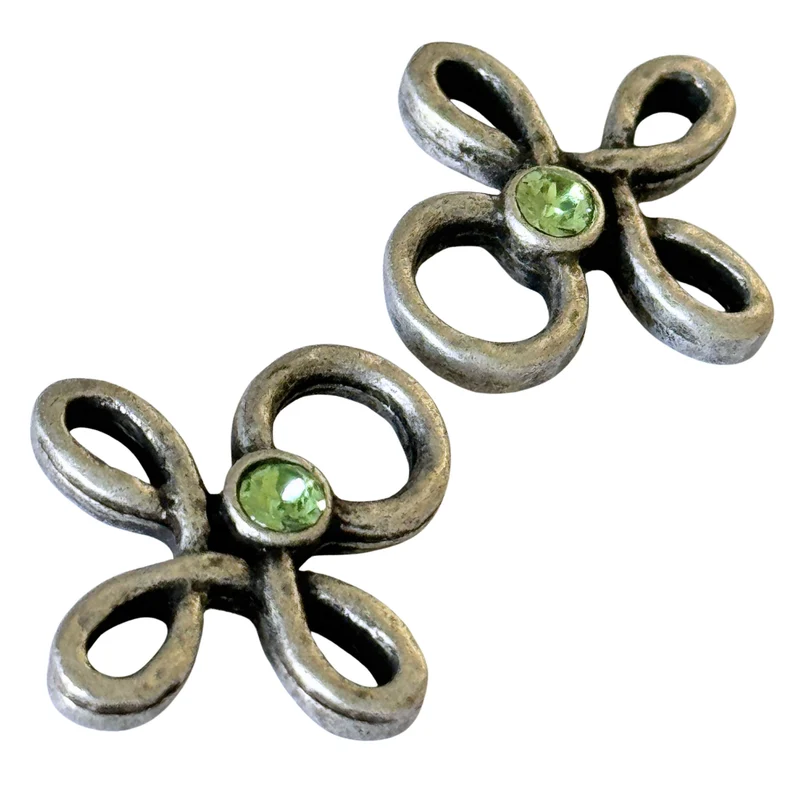 Trachten Miederöse Kleeblatt Silber mit Swarovski® Peridot – TS-16