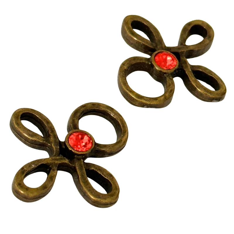 Trachten Miederöse Kleeblatt Altgold mit Swarovski® Rot – TS-16