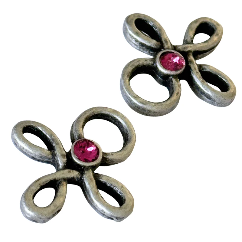 Trachten Miederöse Kleeblatt Silber mit Swarovski® Fuchsia – TS-16