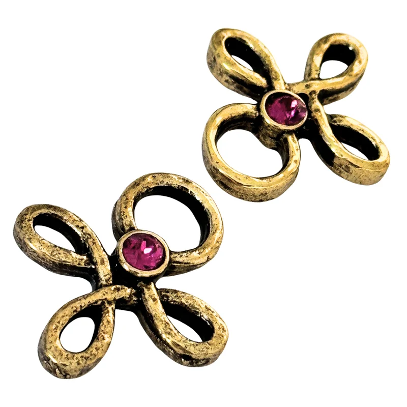 Trachten Miederöse Kleeblatt Gold mit Swarovski® Fuchsia – TS-16