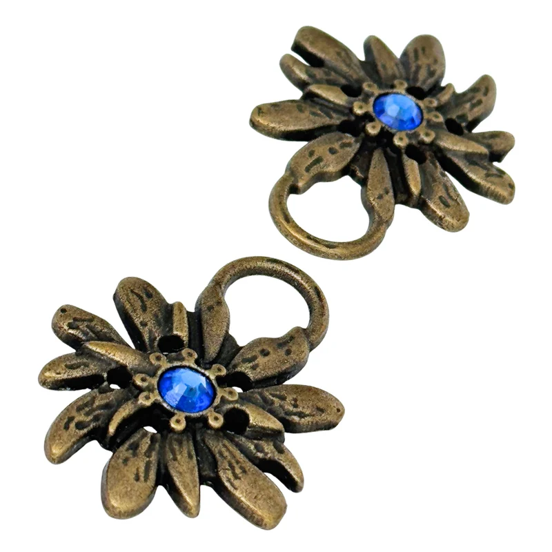 Dirndl Miederösen Edelweiß Altgold mit Swarovski® Saphir – TS-100