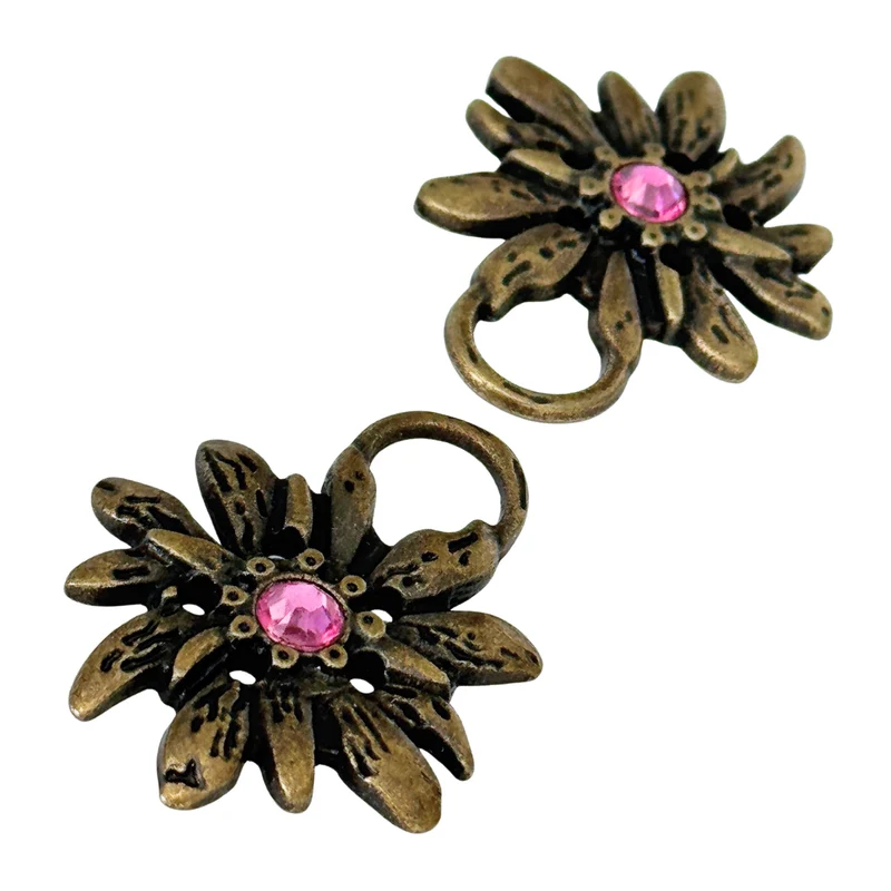 Dirndl Miederösen Edelweiß Altgold mit Swarovski® Fuchsia – TS-100