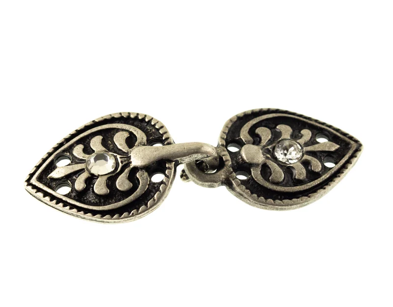 Miederhaken und Öse Floral Silber mit Strasssteinen – Metall TS-10