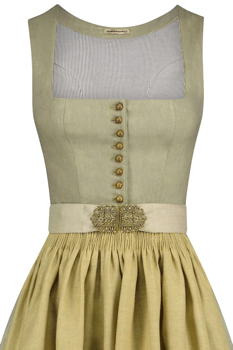 Stretchdirndl Leinen Goldfarbene Knöpfe