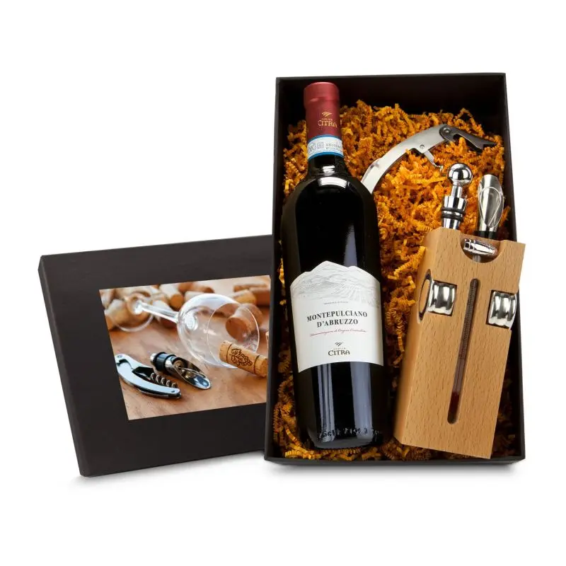 Geschenkset: Buchenholz-Block mit Premium Wein - Exquisit und Praktisch