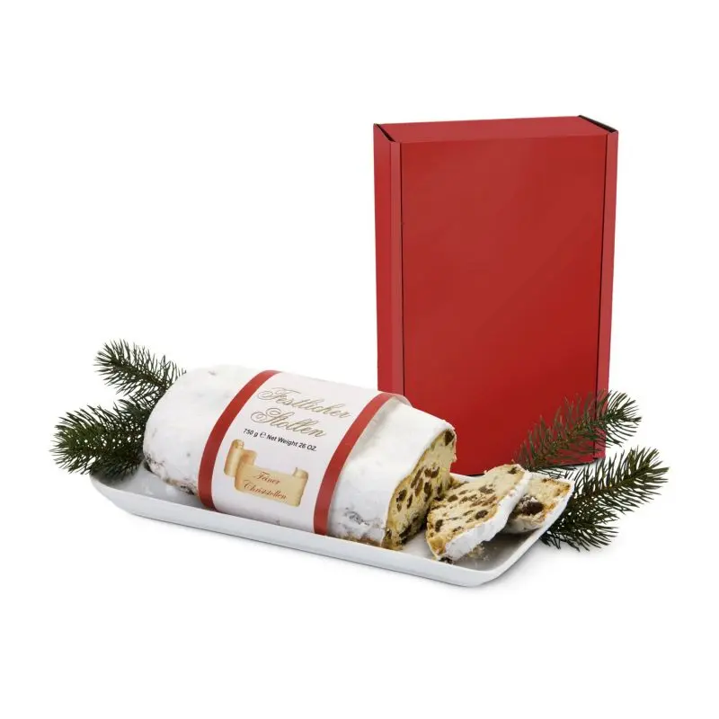 Christstollen im roten Geschenkkarton - Traditioneller Weihnachtsgenuss