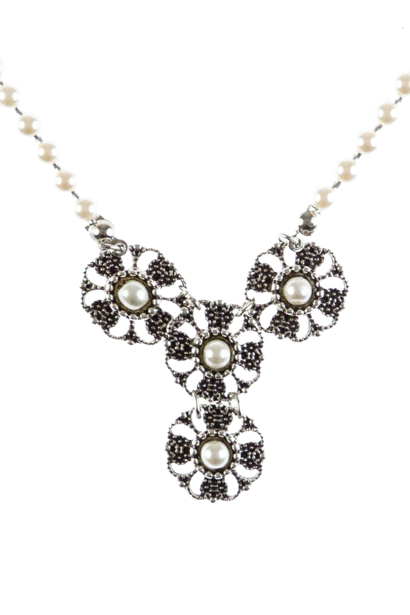 Damen Perlenkette mit Blütenanhänger