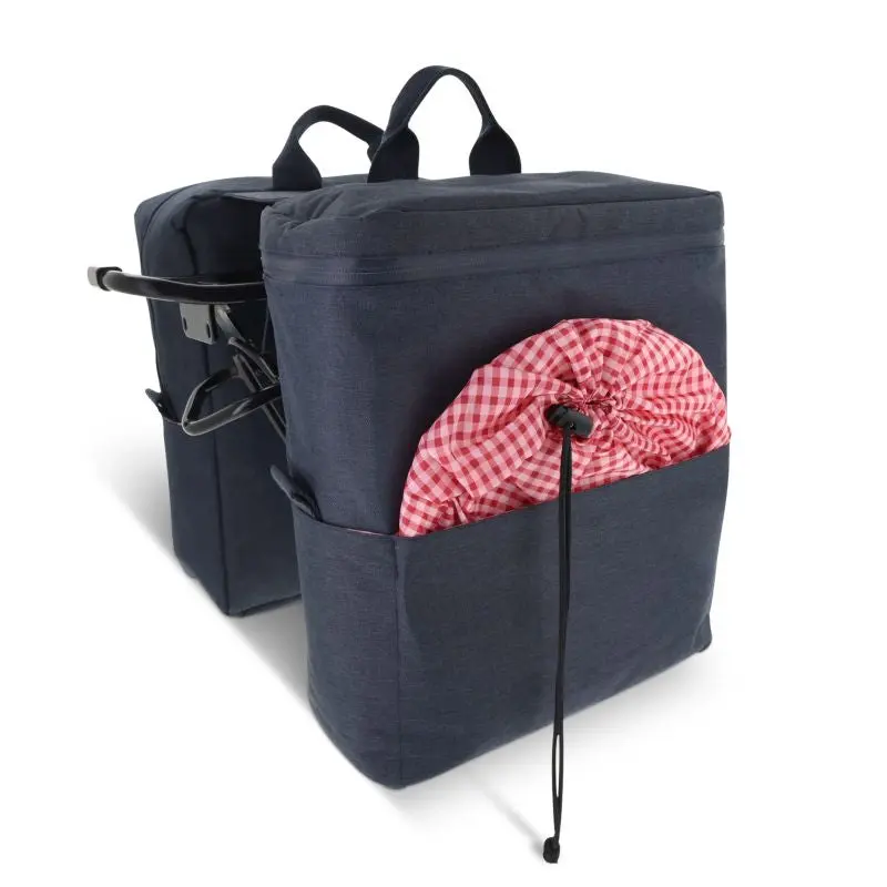Dunkelblaue Doppel-Fahrradtasche für Picknick aus R-PET - Umweltfreundlich