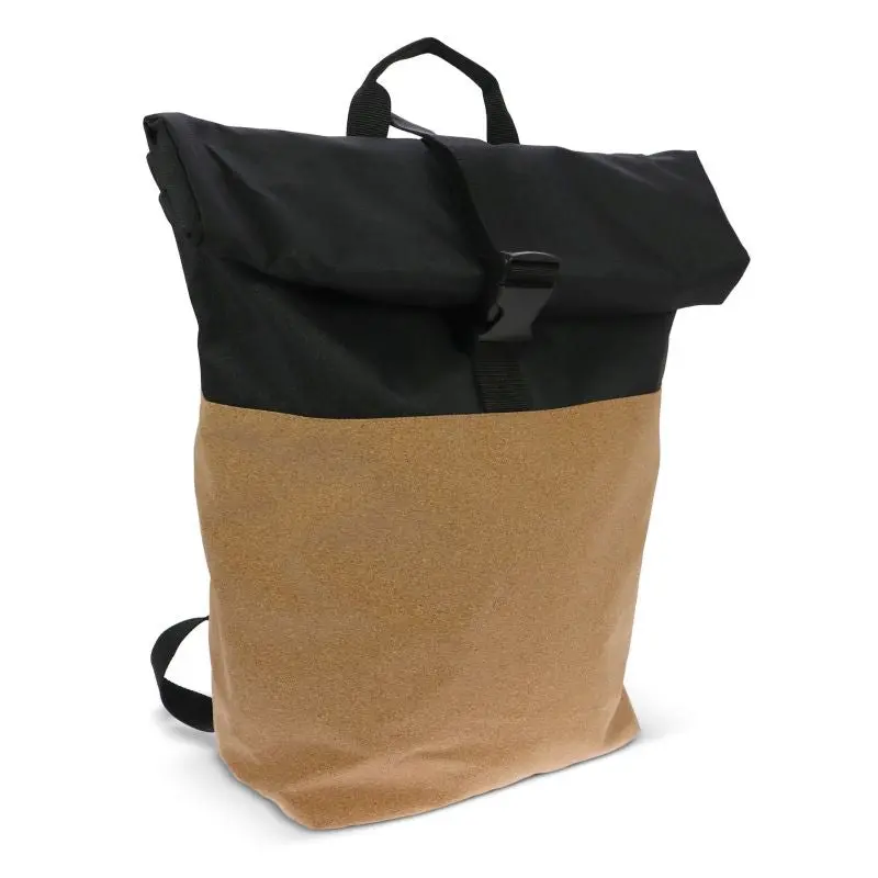 Schwarzer Rolltop-Rucksack aus Kork & R-PET 18L - Nachhaltiger und Stilvoller Begleiter