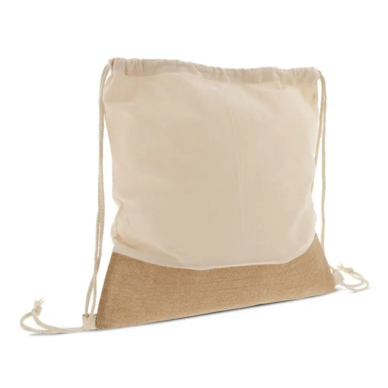 Rucksackbeutel aus Jute mit Baumwollschnüren 38x41cm - ecru, robust und umweltfreundlich