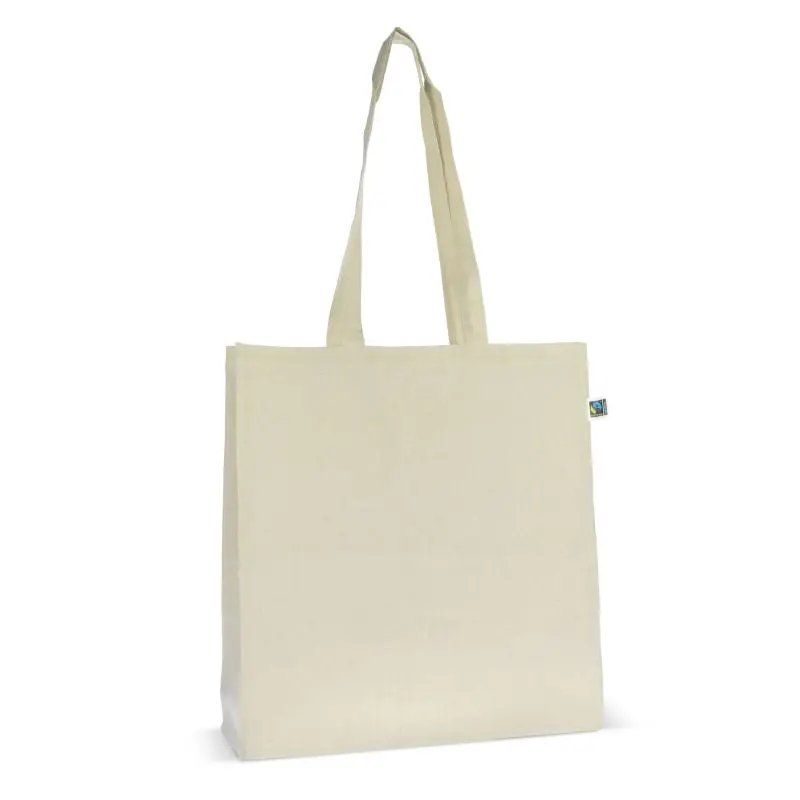 ecru Fairtrade-Tasche: Ecru Fairtrade Baumwolltasche mit Bodenfalte und langen Henkeln
