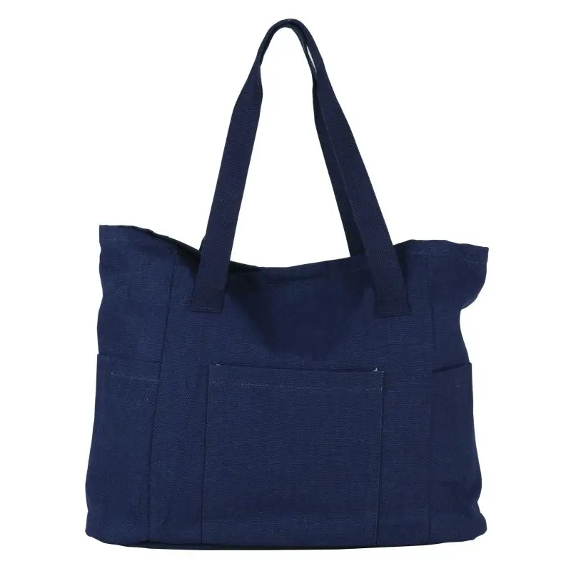 recycelte Leinwandtasche: Dunkelblaue Einkaufstasche aus recycelter Leinwand - 310g/m²