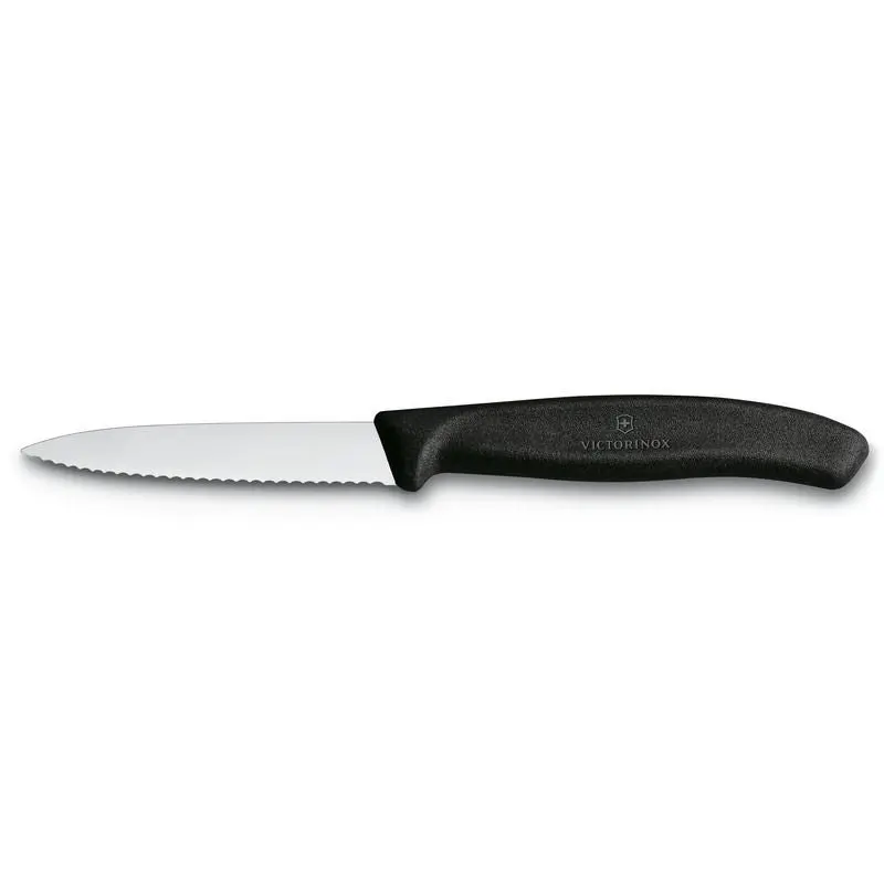 Wellenschliff Gemüsemesser 8 cm, ergonomischer Griff, langlebig und robust - Schwarz