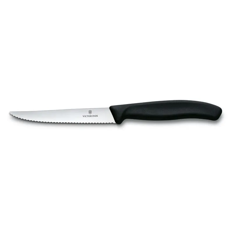 Schwarzes Steak- & Pizzamesser mit Wellenschliff, 11cm