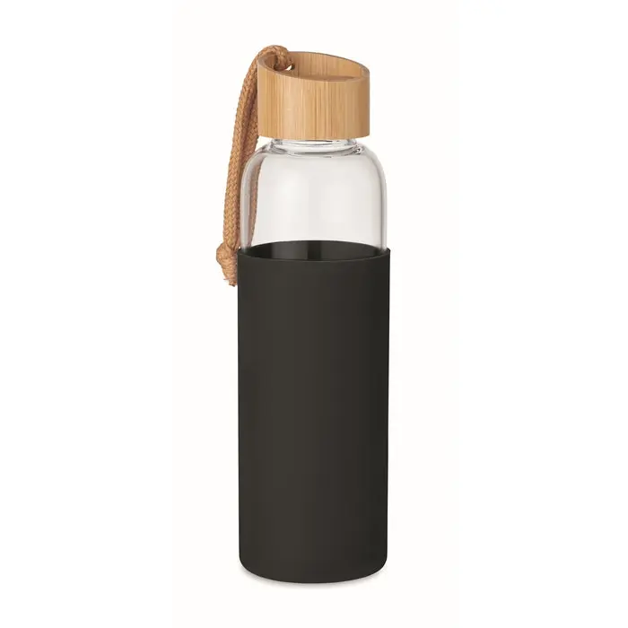 CHAI Schwarze Glas-Trinkflasche, 500 ml, Elegant & Funktional