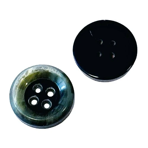 Hornimitatknopf Grau 4-Loch-Knopf mit hellem Rand – Mantel- und Jackenknopf HI-122