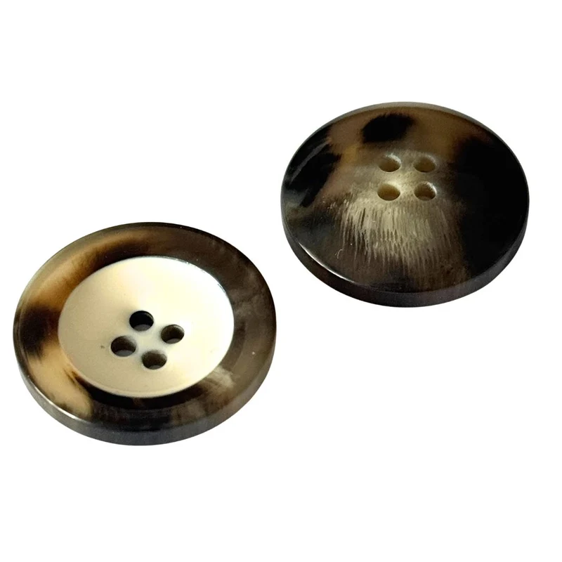 Hornimitatknopf Schwarz-Braun 4-Loch-Knopf marmoriert – Blazer- und Sakkoknopf HI-131