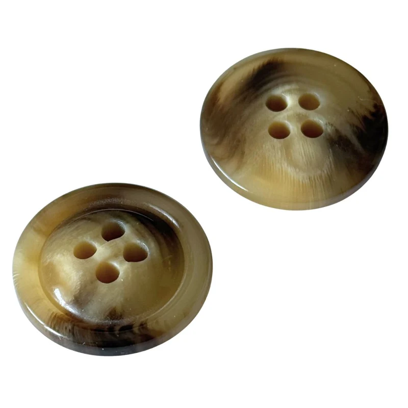 Hornimitatknopf Beige-Braun 4-Loch-Knopf mit Fadenrille – Mantel- und Jackenknopf HI-132