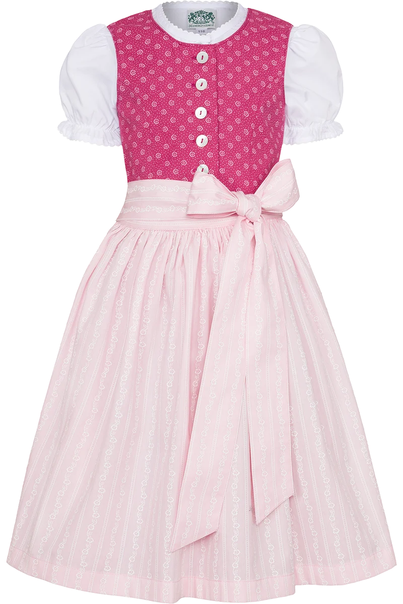 Kinderdirndl mit floralem Muster und Perlmuttknöpfen - pink