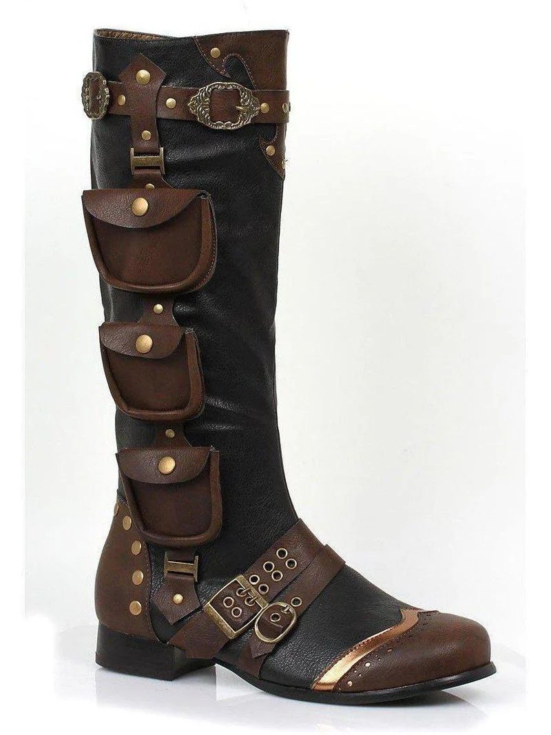 Ellie Shoes 121-Amos Kniehohe Stiefel, 1 cm Absatz, Schwarz/Braun – Stilvoller Komfort für Herren