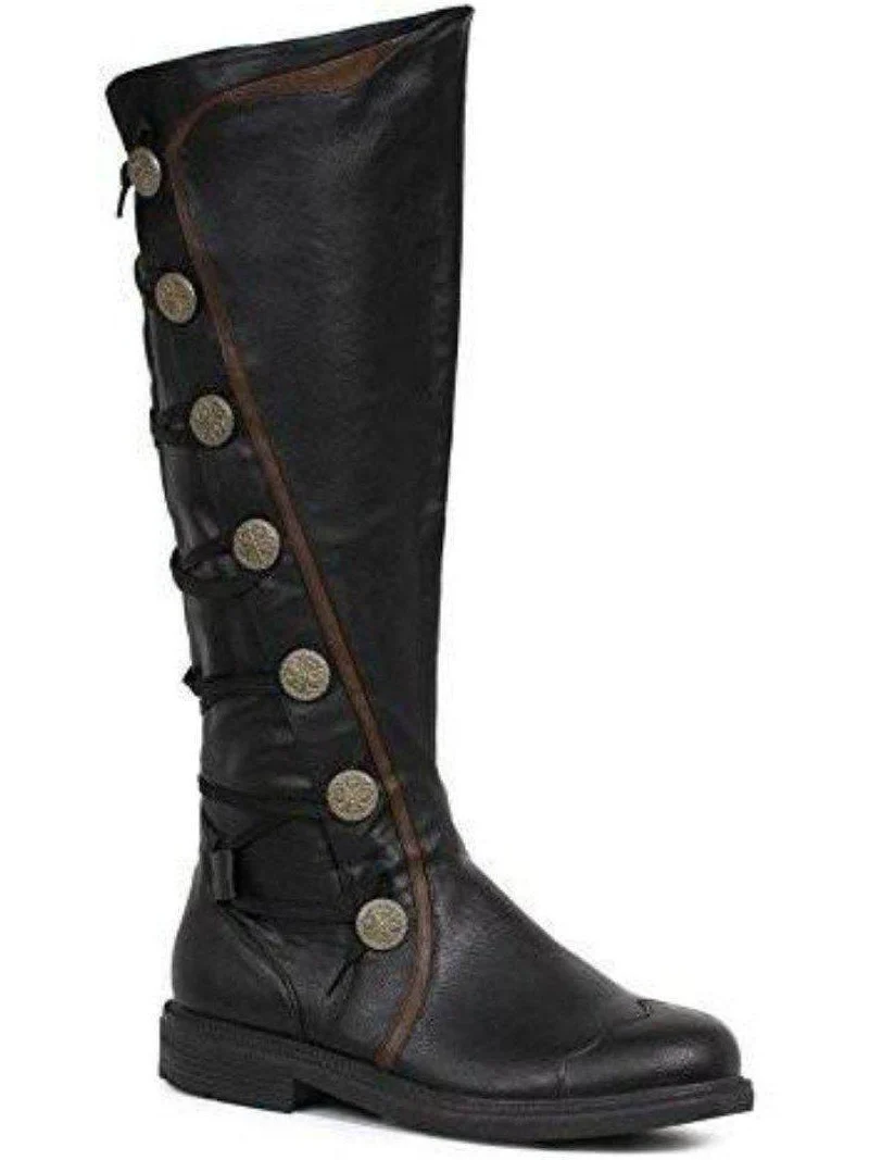 Ellie 125-Fresco Renaissance-Stiefel für Herren, 1 cm, Polyurethan, zum Schnüren, Größen S–XL, Schwarz/Braun