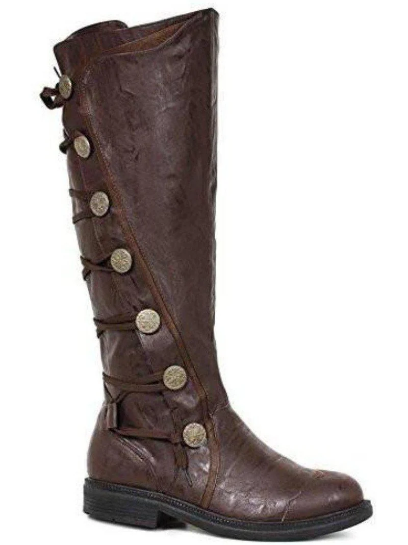 Ellie 125-Fresco Renaissance-Stiefel für Herren, 1 cm, Polyurethan, zum Schnüren, Größen S–XL, Schwarz/Braun