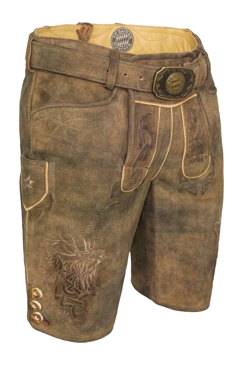 Herren FCB-Lederhose bestickt kurz