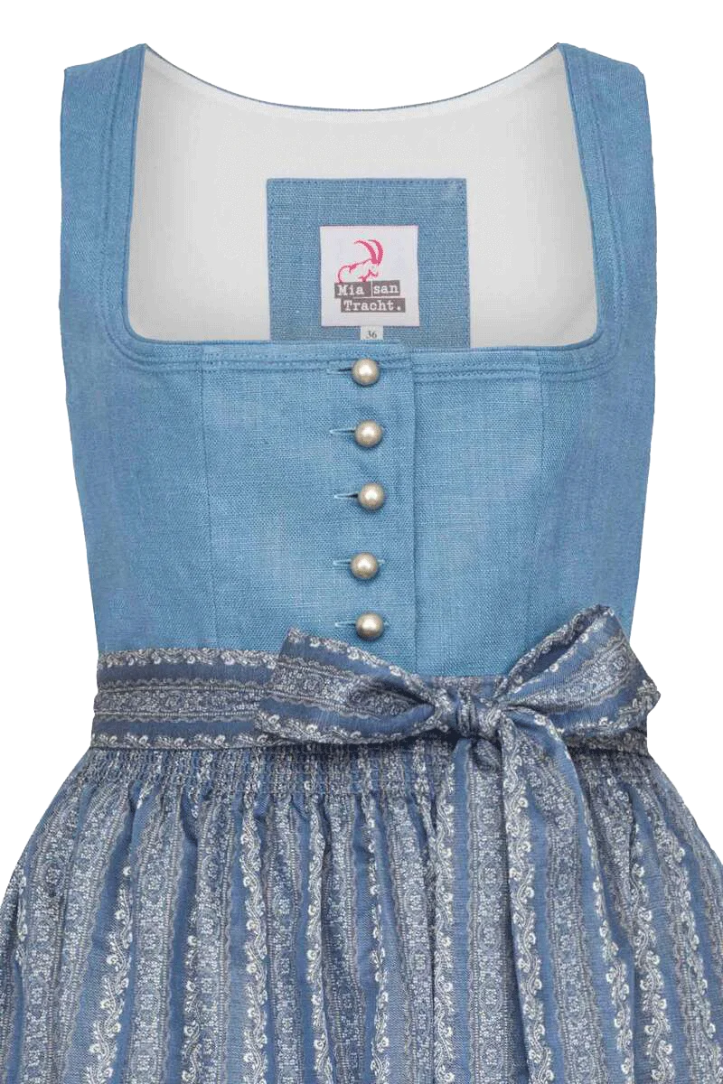 Leinendirndl Midi mit Blumenrankenmuster