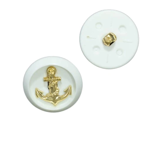 Ösenknopf Anker Weiß-Gold – Kunststoffknopf KW-18