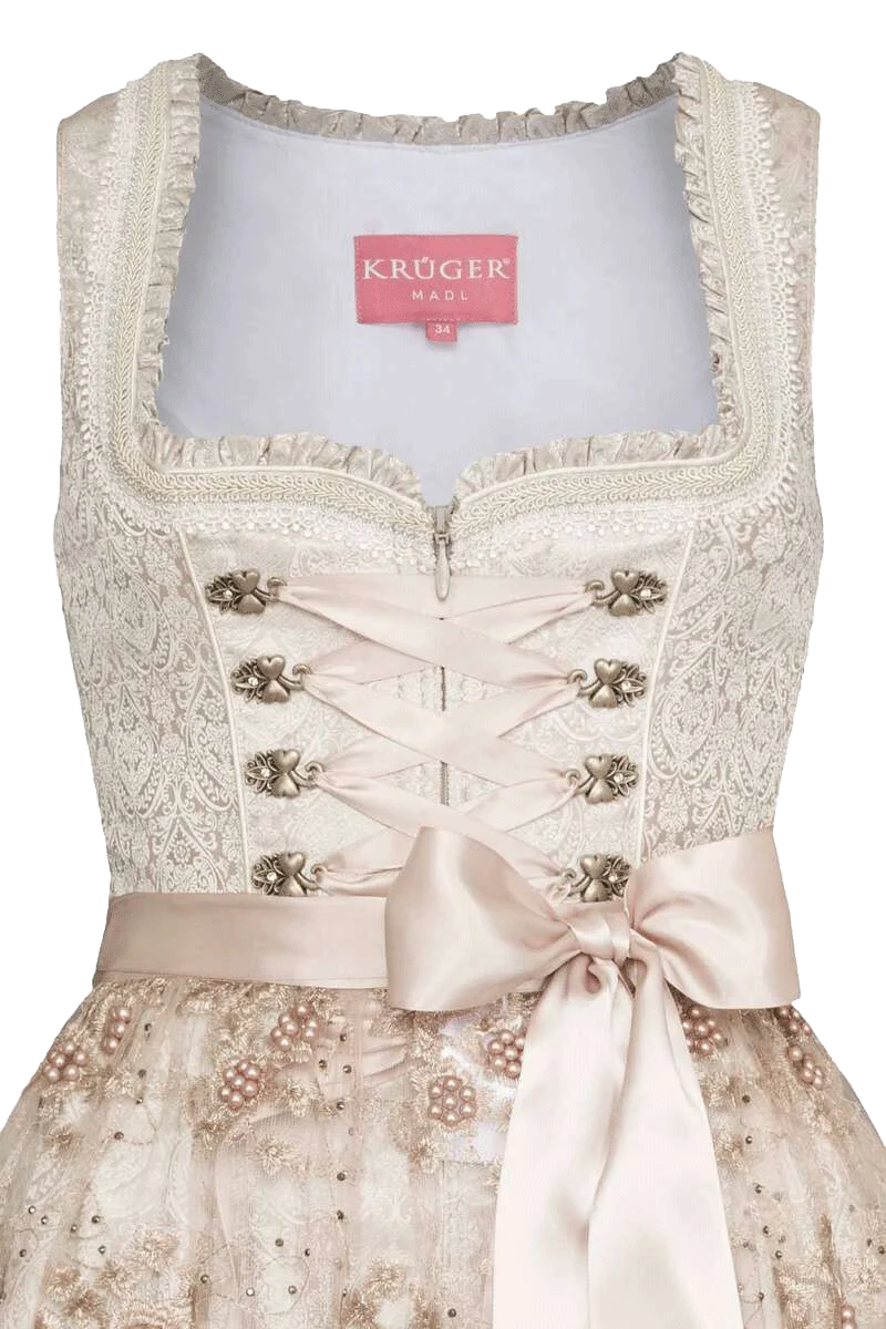 Mini-Dirndl mit transparenter Schürze und Perlen